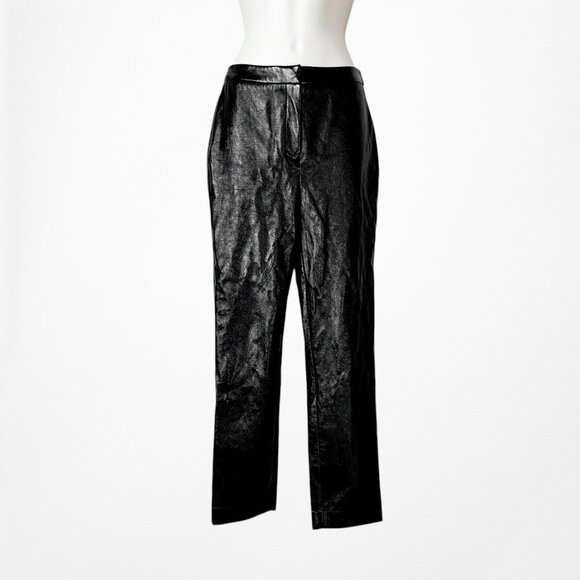 Vintage Y2K Black Patent Faux Leather Look Slim Leg Pants Size XS/S - Picture 3 of 7